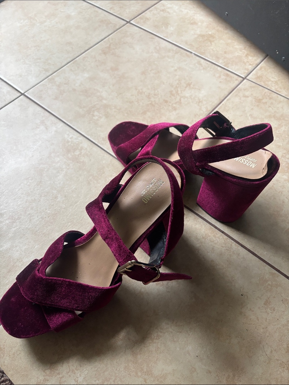 Mossimo Supply Co. Burgundy Velvet Block Heel Sandals
